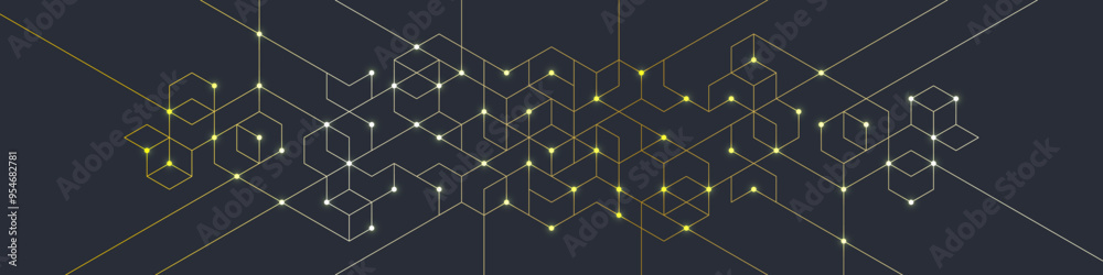 Fototapeta premium Abstract design element with geometric background and golden hexagons shape pattern