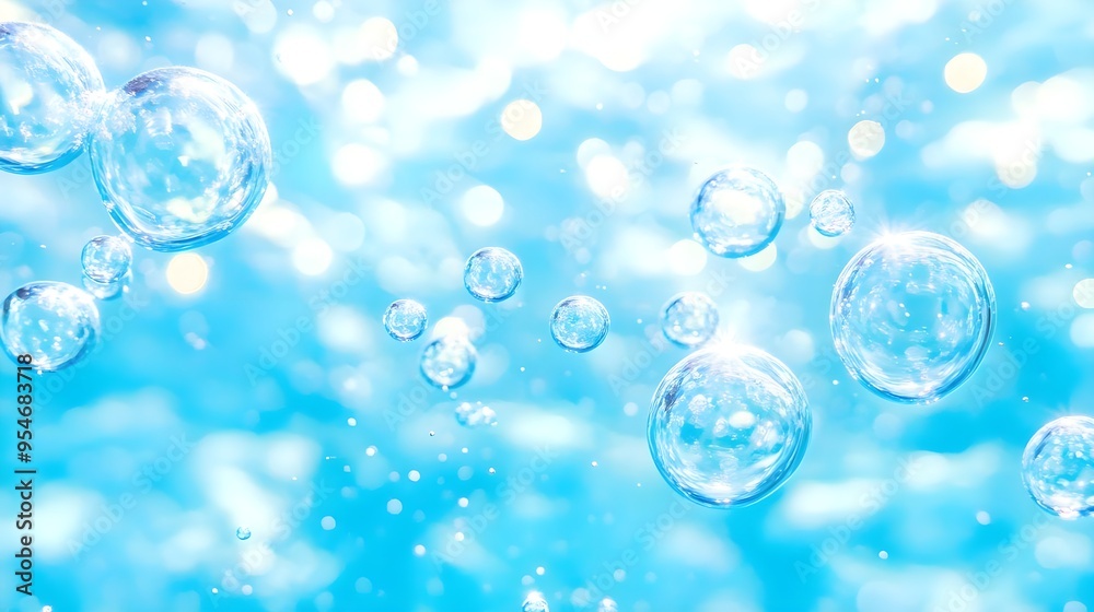 Abstract Blue Bubbles Water Background, Light, Bokeh Abstract Blue Bubbles Water Background, Light, Bokeh