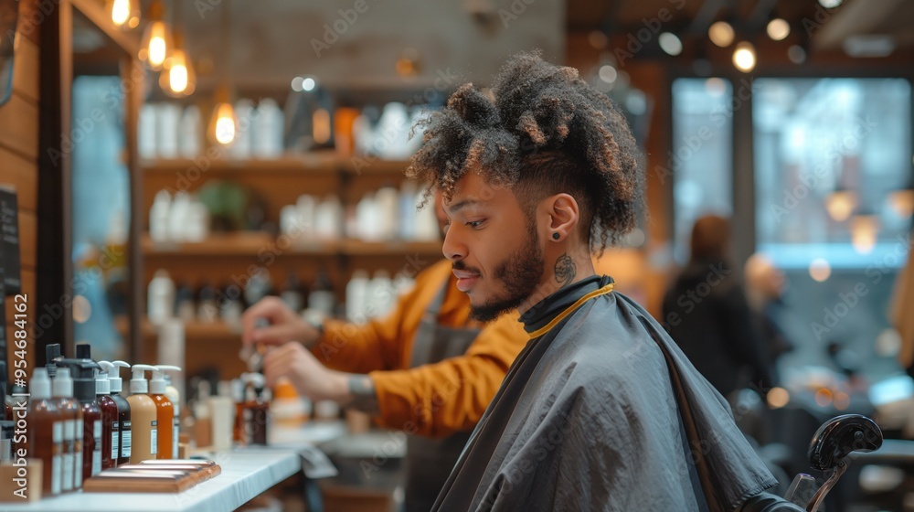 Barber shop. Haircut, beard cutting. The client gets a fashionable haircut in the barber shop. The barber serves the client in the barber shop. Hairdresser, beauty salon. Beauty industry. Personal car Barber shop. Haircut, beard cutting. The client gets a fashionable haircut in the barber shop. The barber serves the client in the barber shop. Hairdresser, beauty salon. Beauty industry. Personal car