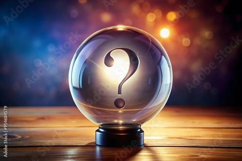 fortune telling crystal ball with question mark. Uncertain future