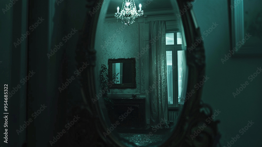 custom made wallpaper toronto digitalA close-up shot of a mirror reflecting an alternate version of the room, with surreal differences in the details.