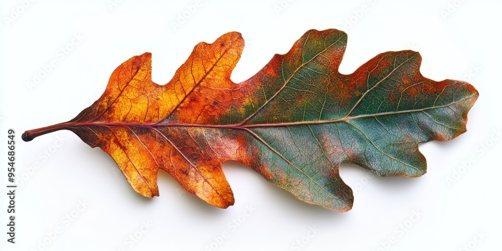 Fototapeta premium A Single Oak Leaf with Autumn Colors