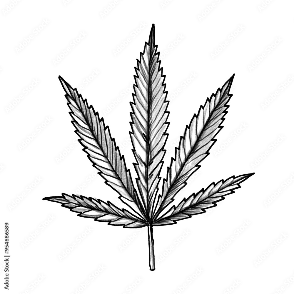 Cannabis, marijuana, leaf, Hand drawn illustration, black pencil drawing, transparent PNG Cannabis, marijuana, leaf, Hand drawn illustration, black pencil drawing, transparent PNG