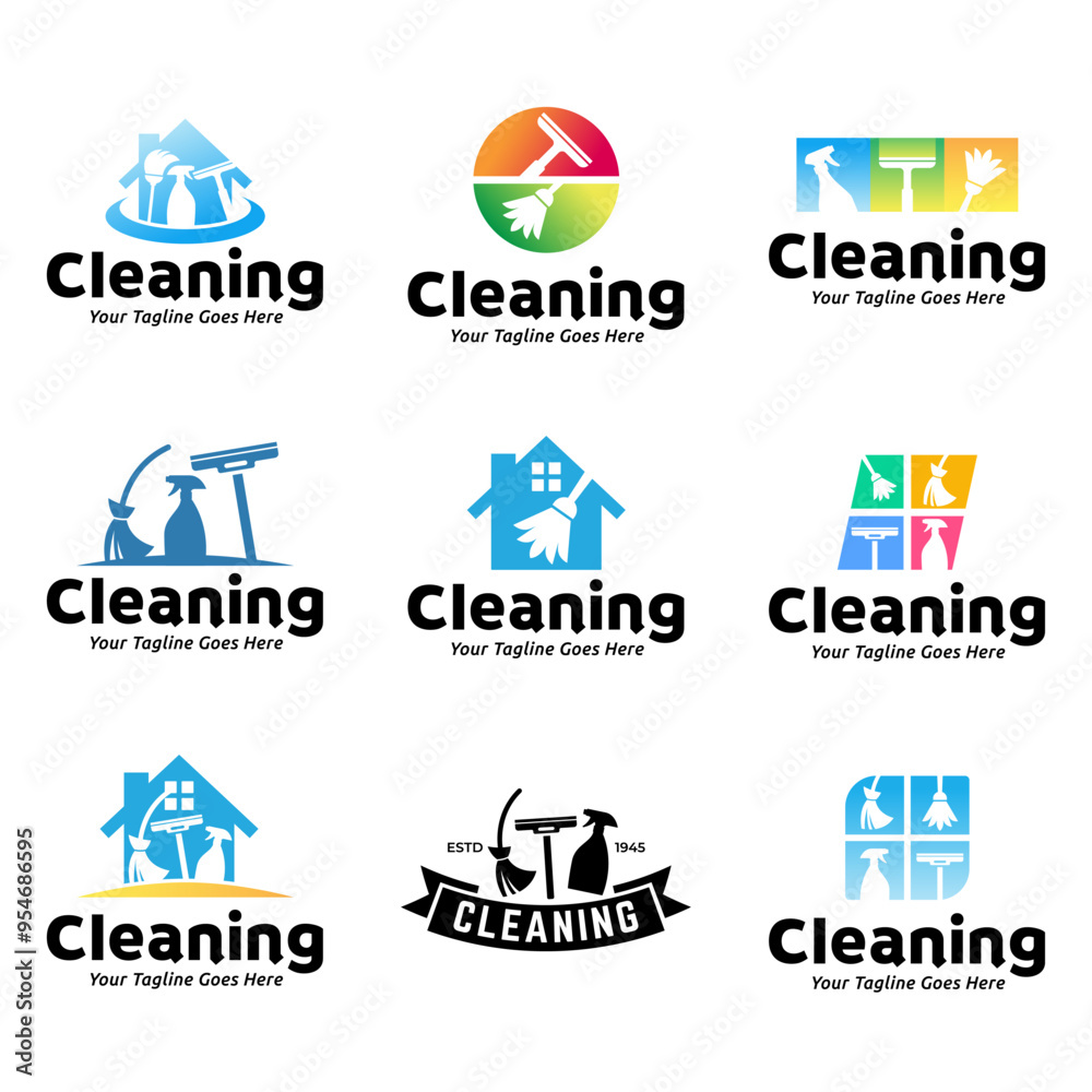 Set of House cleaning service logo design. House cleaning products vector design. Set of House cleaning service logo design. House cleaning products vector design.