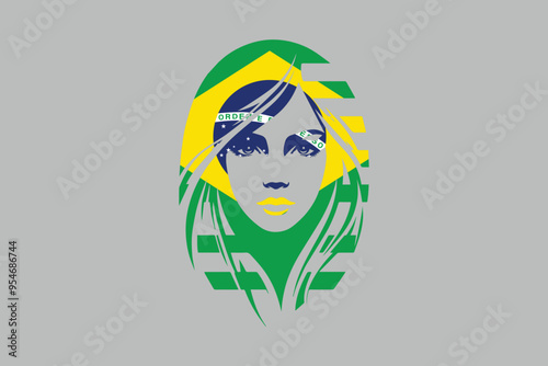 Brazil flag and girl’s shape, Brazilian National Flag, EPS Vector Illustration, Flag of the Federative Republic of Brazil, Illustration of the Brazil flag
