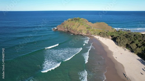 Tourists At Cabarita Beach Near Norries Headland In New South Wales, Australia - Aerial Shot photo