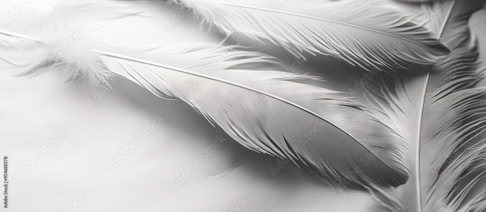 Fototapeta premium black paper and white feathers. with copy space image. Place for adding text or design
