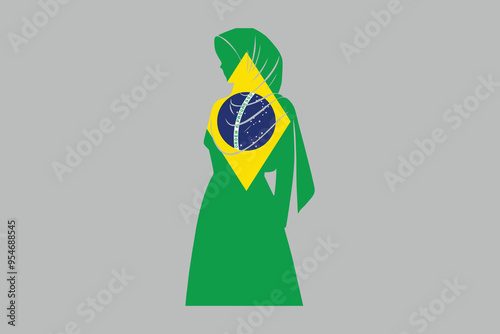 Brazil Muslim girl wearing Egypt flag hijab, Brazil flag over green background vector illustration, Brazilian flag vector, Brazilian national flag graphic
