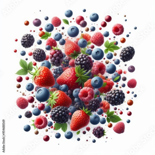 Wallpaper Mural Falling wild berries mix, strawberry, raspberry, blueberry, blackberry, isolated on white background, full depth of field
 Torontodigital.ca