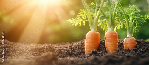 Three baby carrots in soil ...
