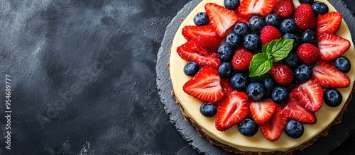 Cheesecake topped with stra...