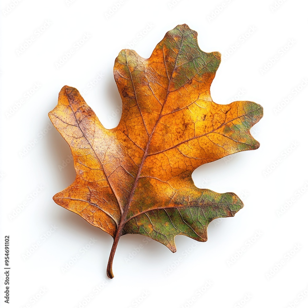 Obraz premium Single Dried Oak Leaf with Green and Yellow Tones