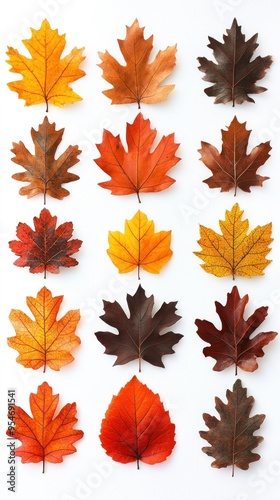 A Collection of Autumn Leaves with Varying Colors and Shapes