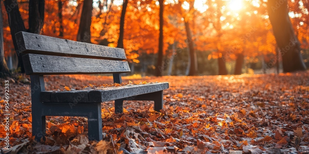 Autumn Serenity: Park Bench Amidst Vibrant Leaves Autumn Serenity: Park Bench Amidst Vibrant Leaves