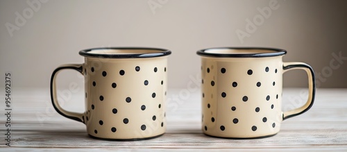 Two dotted enamel mugs fill...