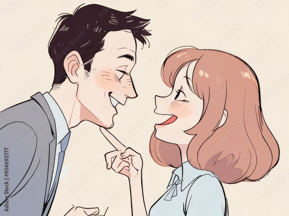 Happy Couple Shaking Hands, Cartoon Caricature Illustration Happy Couple Shaking Hands, Cartoon Caricature Illustration