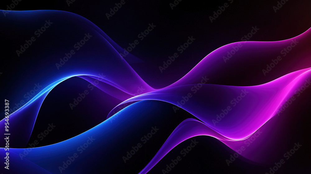 Minimalist neon wave background with soft neon blue-violet waves glowing on a dark background, creating a clean and modern aesthetic.