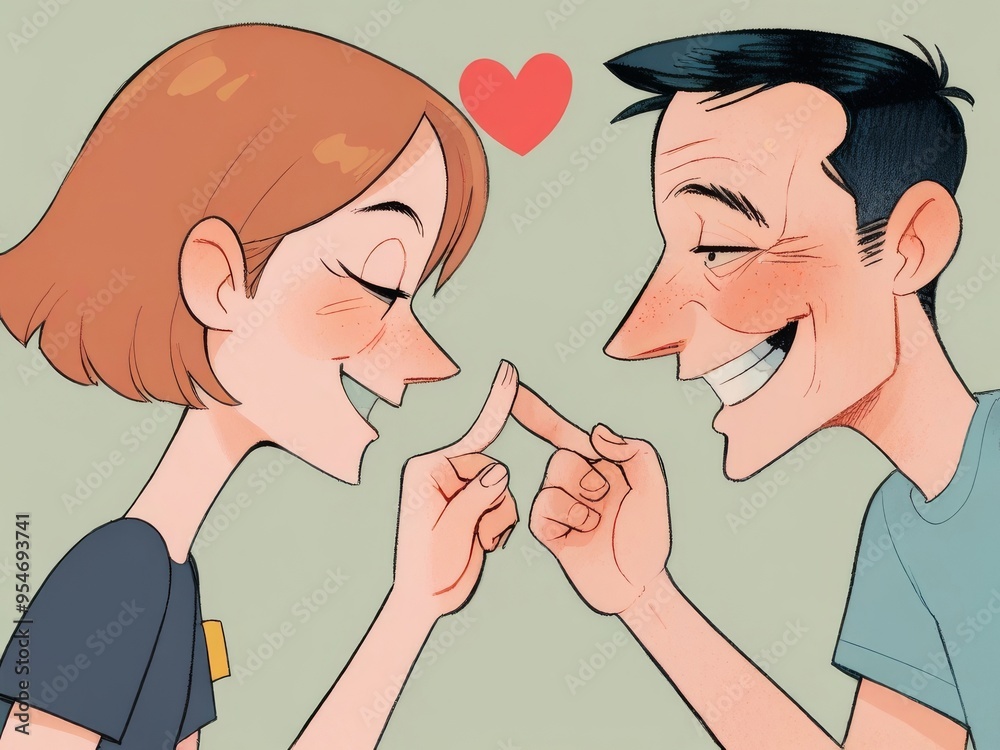 Happy Couple Shaking Hands, Cartoon Caricature Illustration Happy Couple Shaking Hands, Cartoon Caricature Illustration