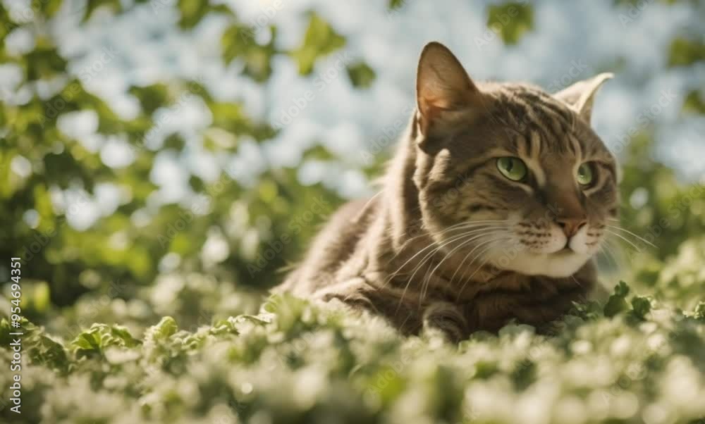 Catnip Frenzy: Show a cat rolling around in a pile of catnip, completely blissed out as it rubs its face in the leaves. Catnip Frenzy: Show a cat rolling around in a pile of catnip, completely blissed out as it rubs its face in the leaves.