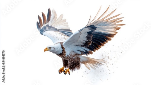 Eagle against an isolated background, with its majestic wings and detailed feathers prominently displayed in a minimalistic environment.