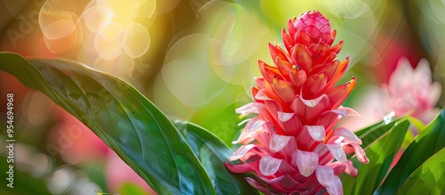 Red ginger blossom. with copy space image. Place for adding text or design photo