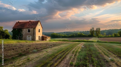 Abandoned Farmhouse in Serene Countryside photo