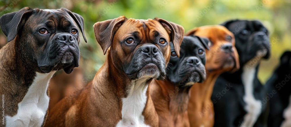 Obraz premium Large dogs gather in the garden up close. with copy space image. Place for adding text or design