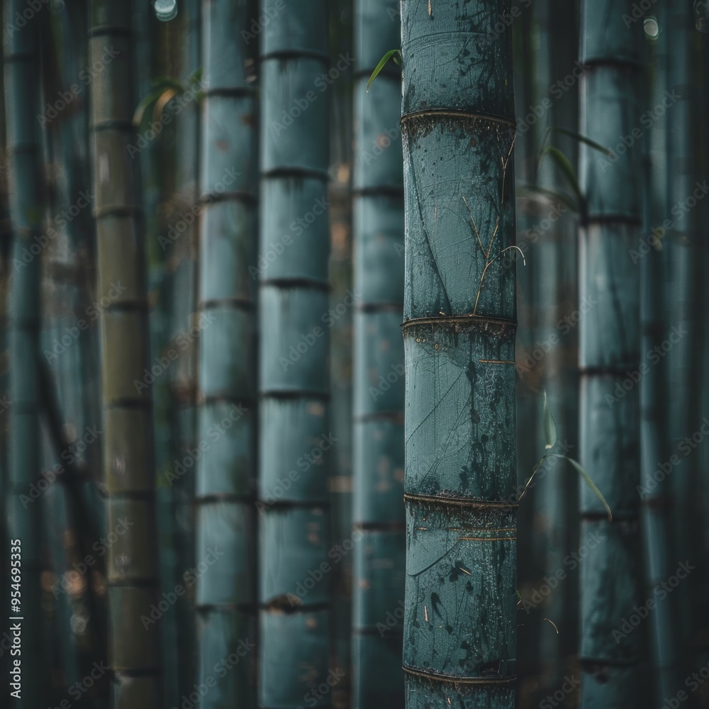 Obraz premium Close-Up Of Verdant Bamboo Stalks, Creating A Serene Forest Background Or Organic Texture