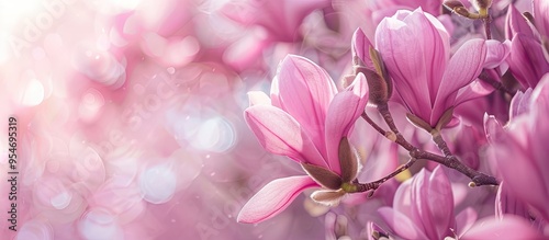 pink magnolia blossoms in spring magnolia flowering springtime plants in Uzhgorod nature rejuvenating large pink blooms close up of magnolia petals copy space
