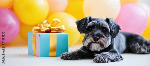 A miniature schnauzer is ly...