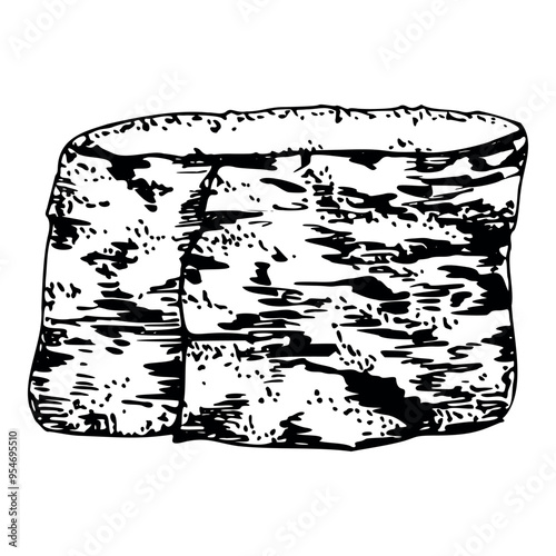Traditional Japanese food, gunkan sushi seaweed nori wrap base for raw fish salmon tuna crab seabass. Illustration hand drawn in vector pen and ink for restaurant, cafe menu, kitchen, recipe book