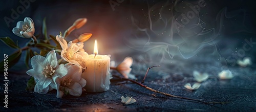 WHITE FLOWER NEXT TO A LIT ...
