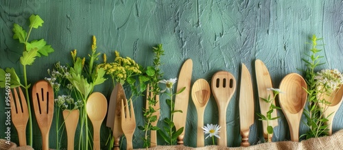 Wooden forks spoons and kni...