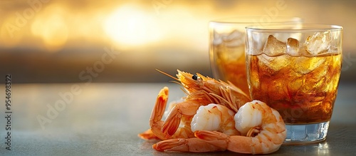 Shot drinks alongside shrim...