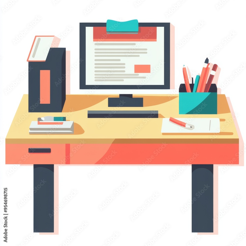 Working Desk Icon Illustration For Office, Simple Flat Design, Digital Asset, High Resolution, Blank White Background Working Desk Icon Illustration For Office, Simple Flat Design, Digital Asset, High Resolution, Blank White Background