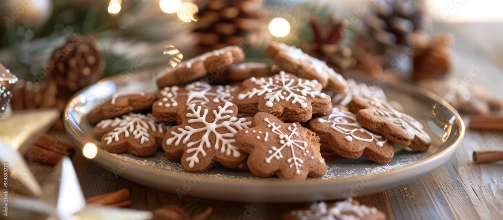 Plate of tasty gingerbread cookies on a light background. with copy space image. Place for adding text or design Plate of tasty gingerbread cookies on a light background. with copy space image. Place for adding text or design