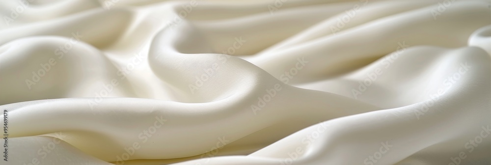 Close-Up Of Smooth And Elegant Flowing Off-White Silk Fabric Texture, Background. Copy space. Close-Up Of Smooth And Elegant Flowing Off-White Silk Fabric Texture, Background. Copy space.