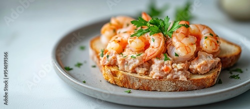 Shrimp on toast with pate a...