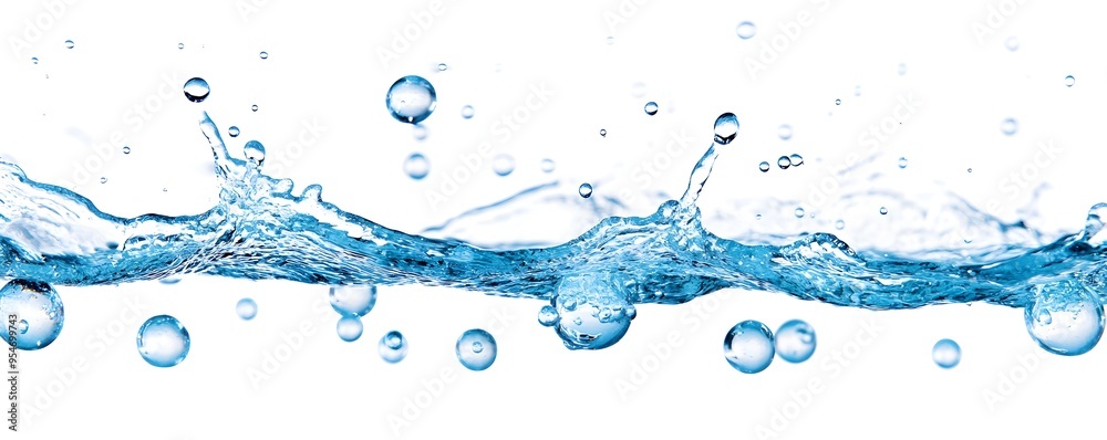Blue Water Splash and Bubbles Isolated on White Blue Water Splash and Bubbles Isolated on White