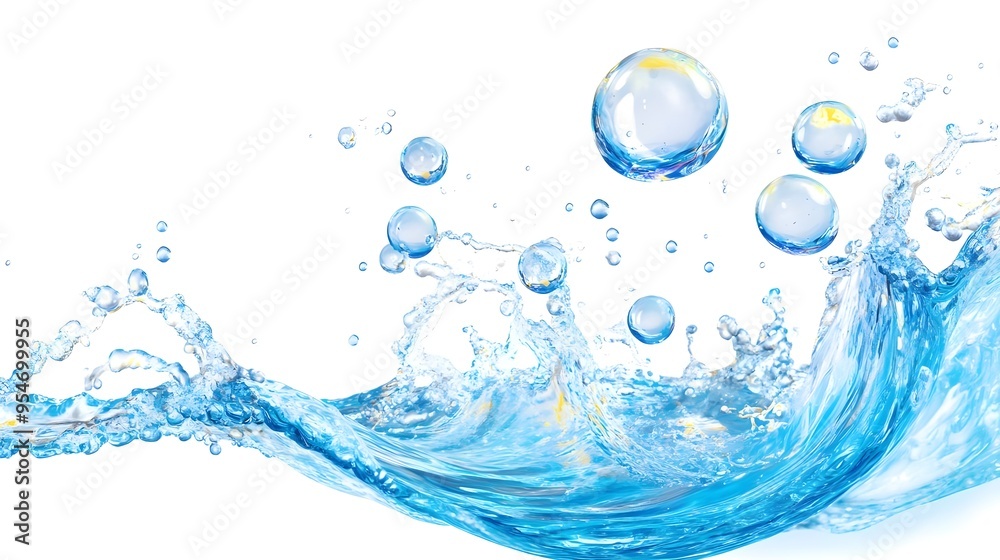 Blue Water Splash and Bubbles Isolated on White Background Blue Water Splash and Bubbles Isolated on White Background