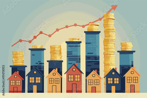 Booming Real Estate Market with Soaring Property Prices, Excited Businessman Riding Upward Trend in Housing and Building Sector