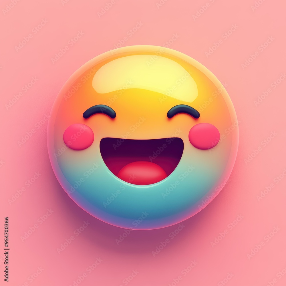 A vibrant, glossy smiley face emoji with rainbow colors on a pink background, perfect for social media, marketing, and digital communication projects, A vibrant, glossy smiley face emoji with rainbow colors on a pink background, perfect for social media, marketing, and digital communication projects,