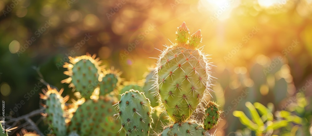 Cactus and the morning sun Watering the tree the idea of growth. with copy space image. Place for adding text or design Cactus and the morning sun Watering the tree the idea of growth. with copy space image. Place for adding text or design