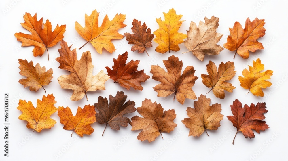 Dried Autumn Leaves Arranged on a White Surface Dried Autumn Leaves Arranged on a White Surface