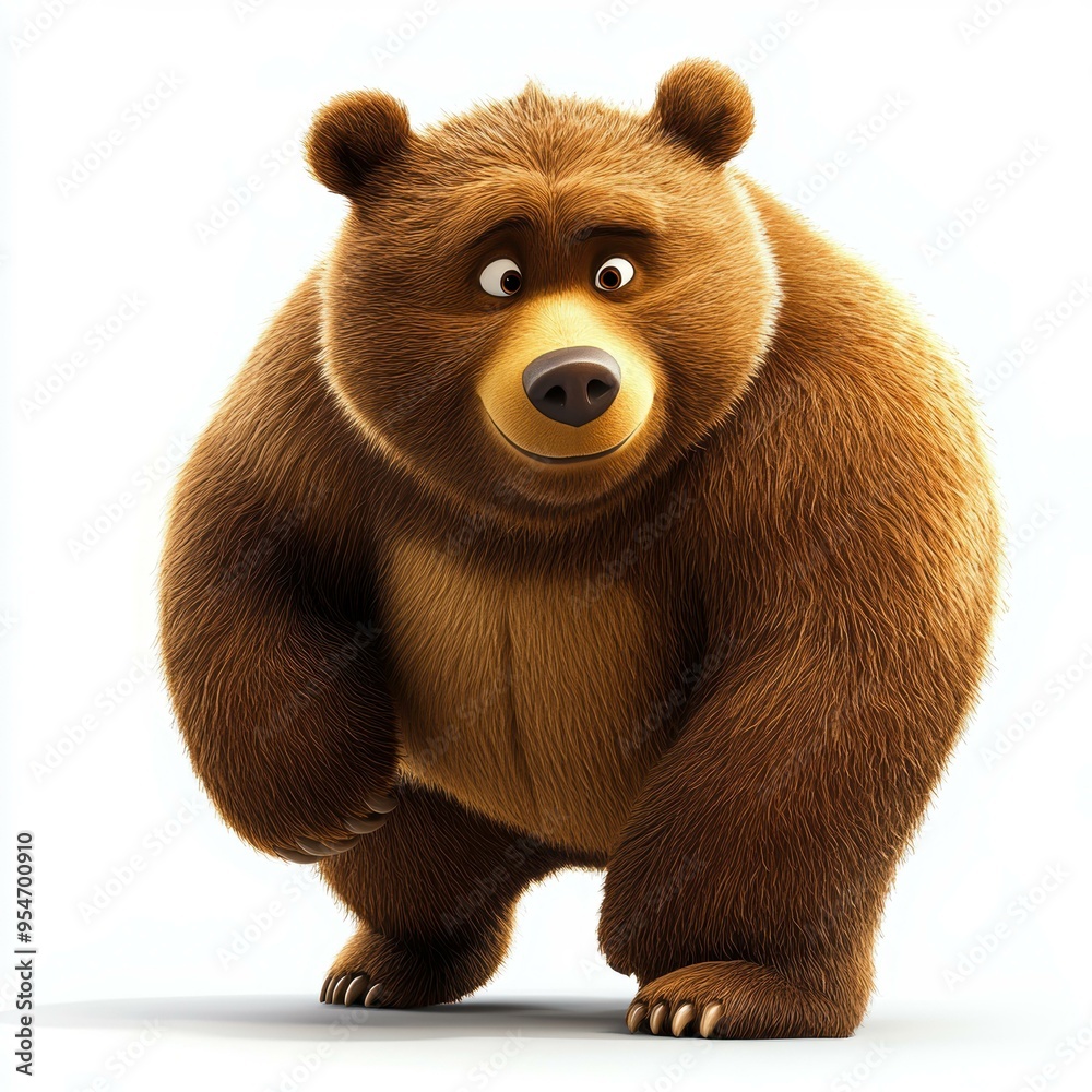 A cuddly, animated brown bear stands on a white background with a cheerful expression perfect for children's books, educational materials, and playful design projects, A cuddly, animated brown bear stands on a white background with a cheerful expression perfect for children's books, educational materials, and playful design projects,
