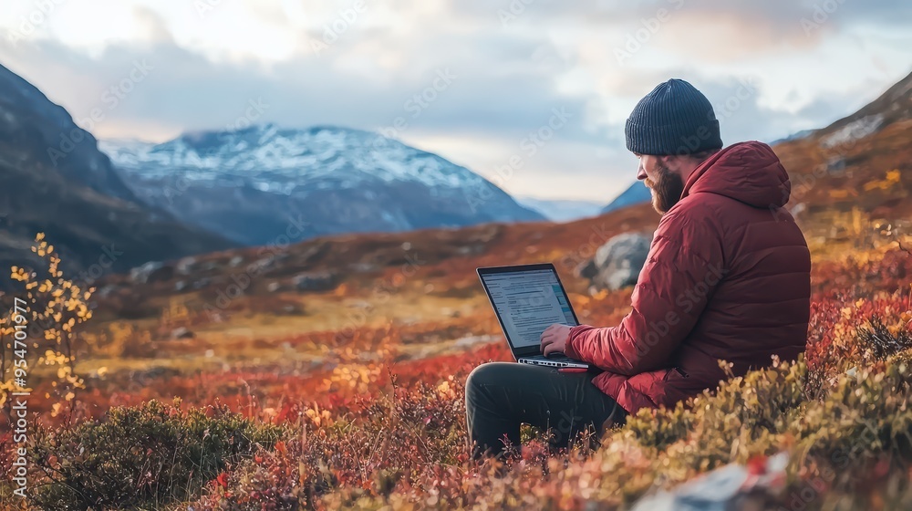 Working remotely in beautiful nature. Working remotely in beautiful nature.