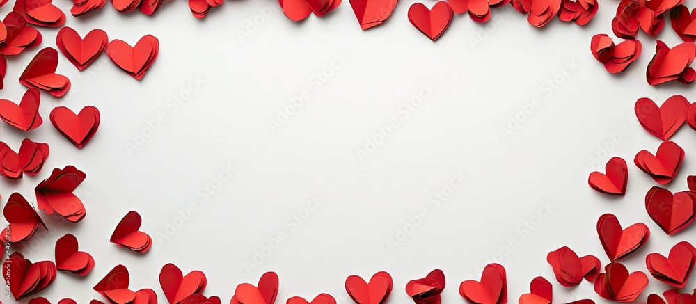 Frame made of paper hearts on a white isolated background Valentine s Day cards featuring copy space Frame made of paper hearts on a white isolated background Valentine s Day cards featuring copy space