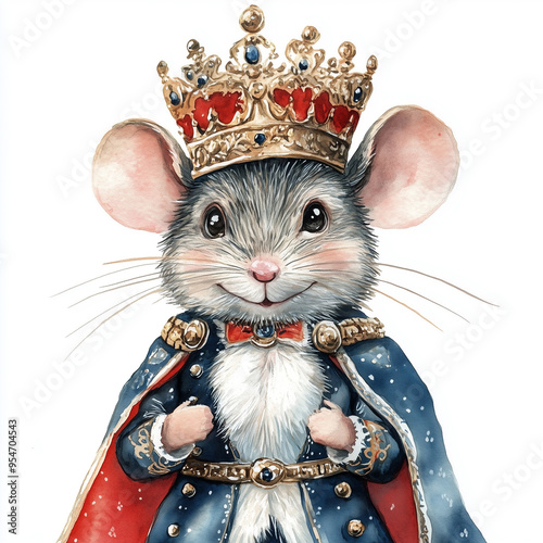 Mouse king from the nutcracker, watercolor clipart illustration with white isolated background.