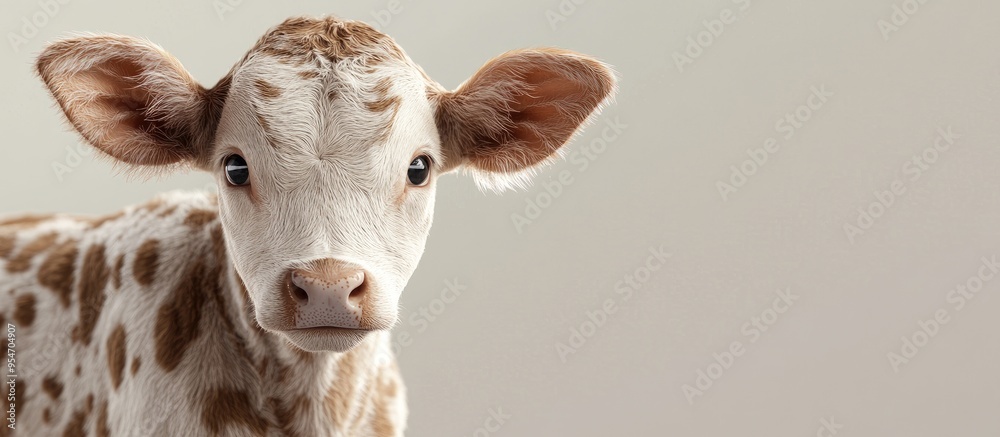 Baby farm animal features a closeup of a spotted calf with copyspace in the background Baby farm animal features a closeup of a spotted calf with copyspace in the background