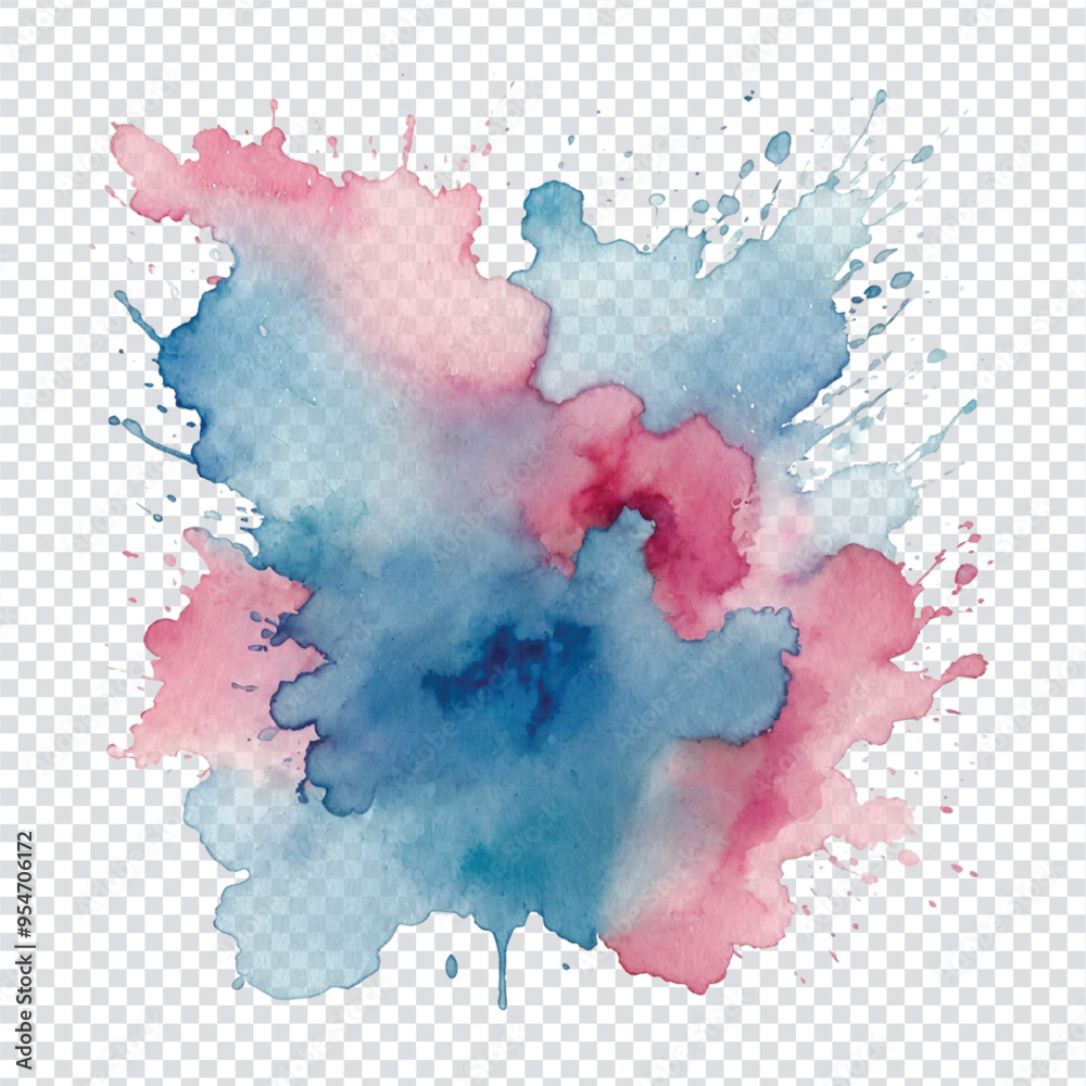 Obraz premium Sky blue, soft pink and different watercolor stains with hand painted on a transparent background AI generated